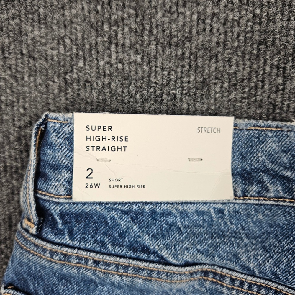American Eagle Super High-Rise Straight Jeans Men's 2 SHORT Stretch Med Wash NEW - Picture 2 of 10